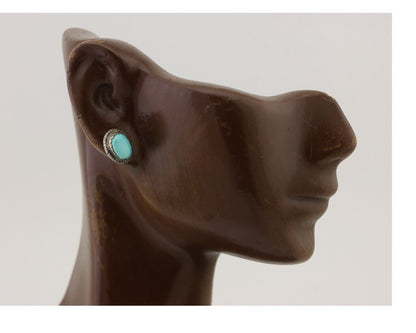 Navajo Earrings 925 Silver Natural Blue Turquoise Native American Artist C.80's
