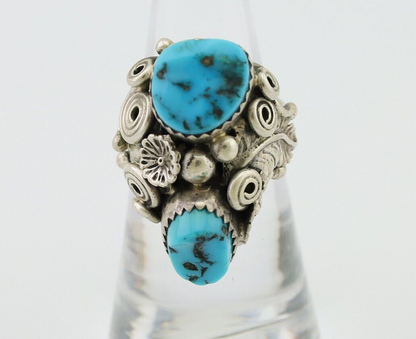 Navajo Handmade Ring 925 Silver Sleeping B Turquoise Artist Signed IHMJ C.80's