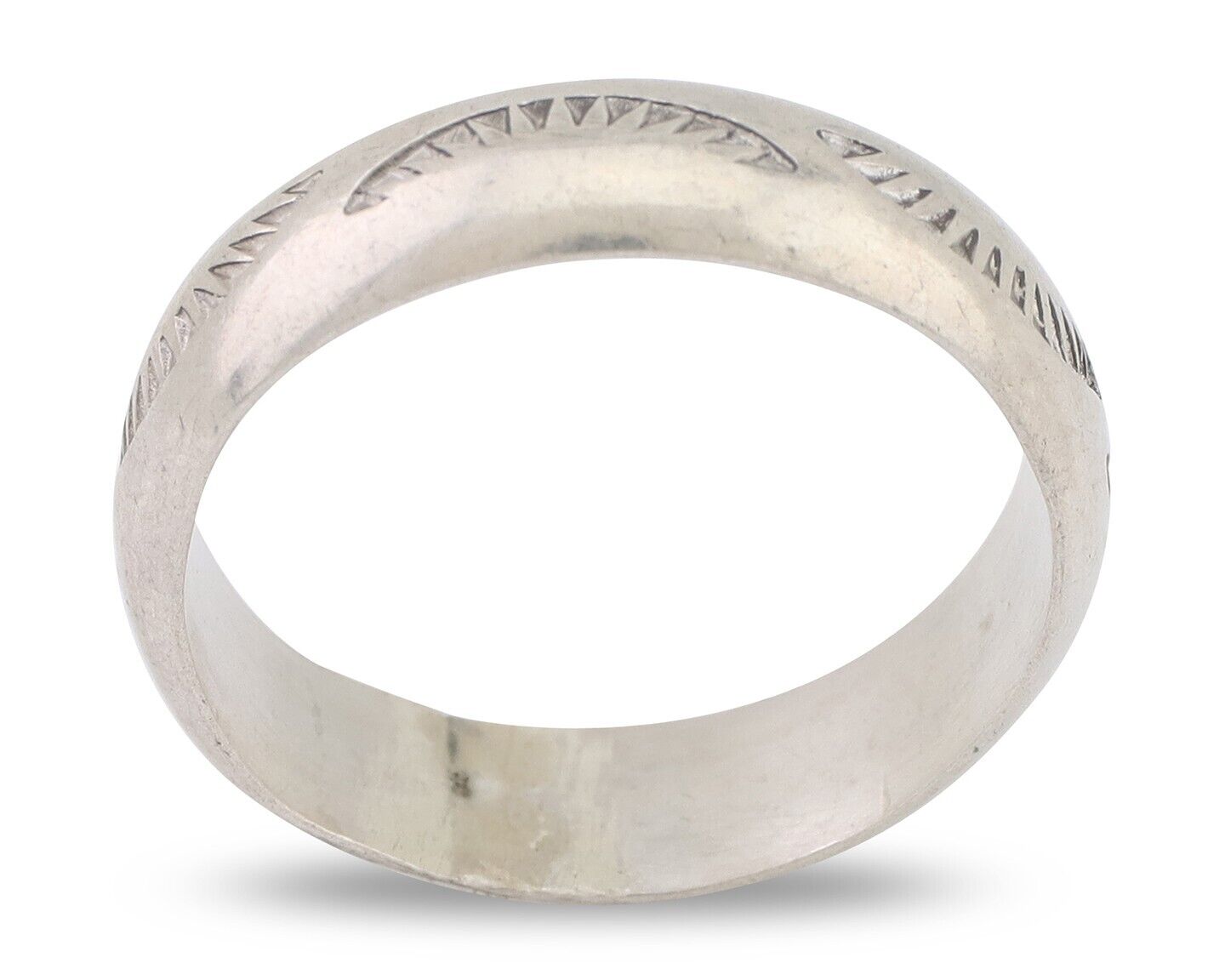 Navajo Hand Stamped Band 925 Silver 6.0 mm Signed Larry Chavez Size 10.25 C.80's