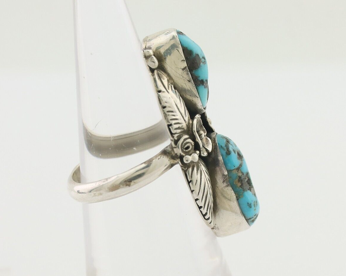 Navajo Ring 925 Silver Sleeping Beauty Turquoise Signed Evelyn Abeita C.80's