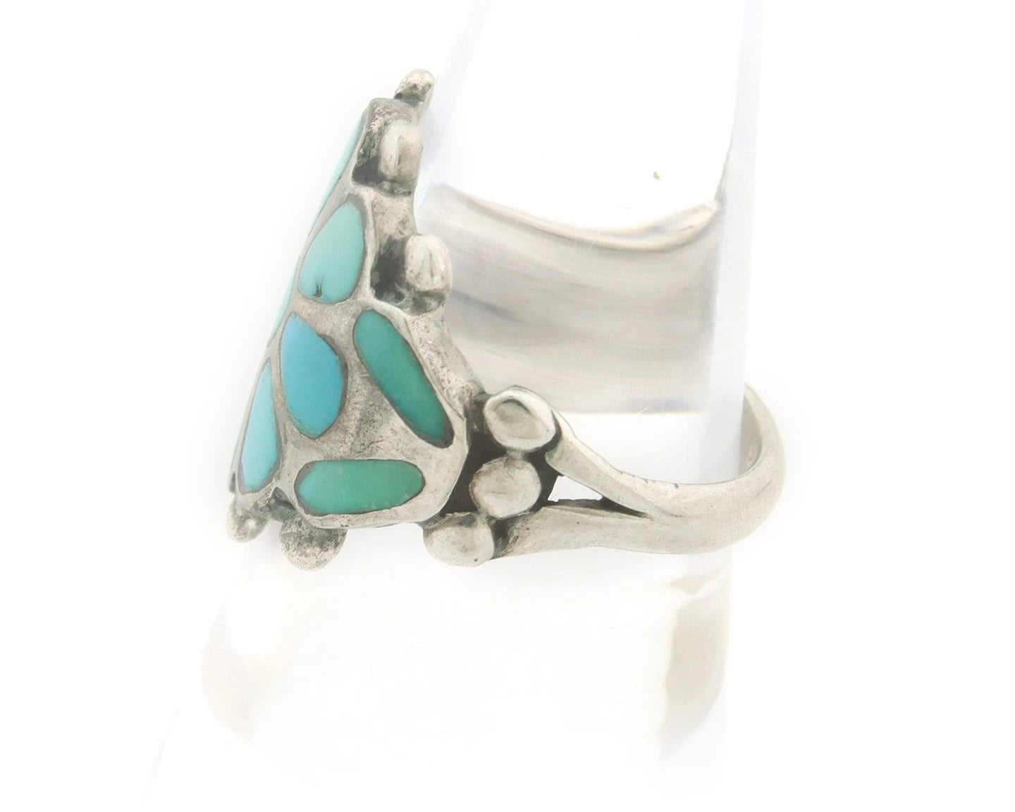 Native American Ring Sterling Silver Natural Turquoise Signed Size 7.75