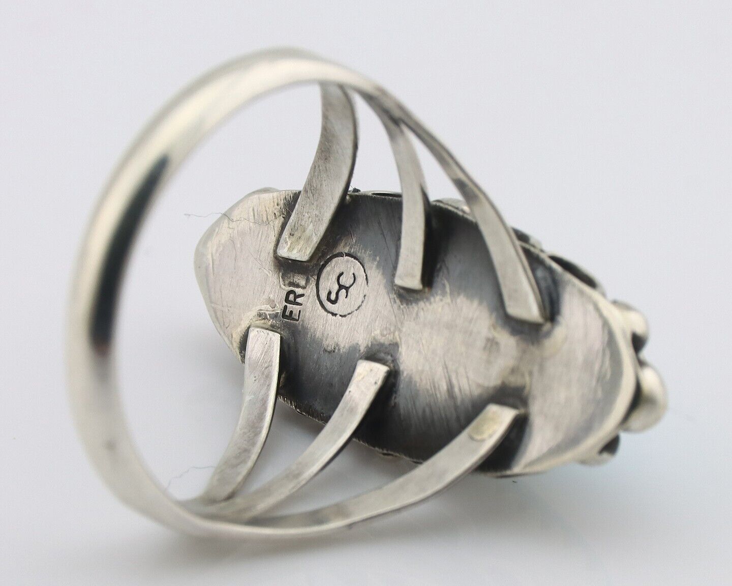 Navajo Ring .925 Silver Sleeping Beauty Turquoise Signed SkyStone Creations C80s