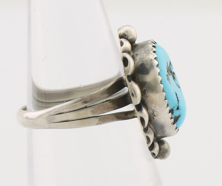 Navajo Ring 925 Silver Sleeping Beauty Turquoise Artist Signed SC C.80's