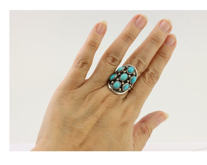 Navajo Handmade Ring 925 Silver Kingman Turquoise Artist Signed R C.80's