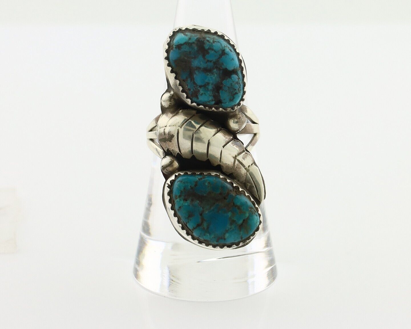 Navajo 2 Stone Ring 925 Silver Seafoam Turquoise Native American Artist C.80's