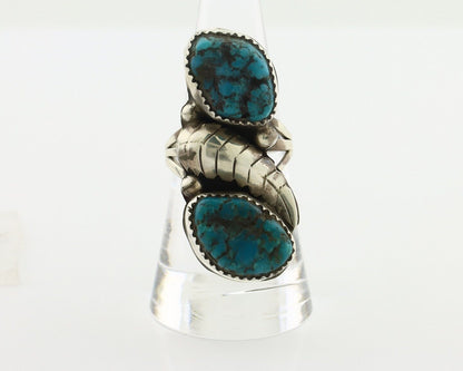 Navajo 2 Stone Ring 925 Silver Seafoam Turquoise Native American Artist C.80's
