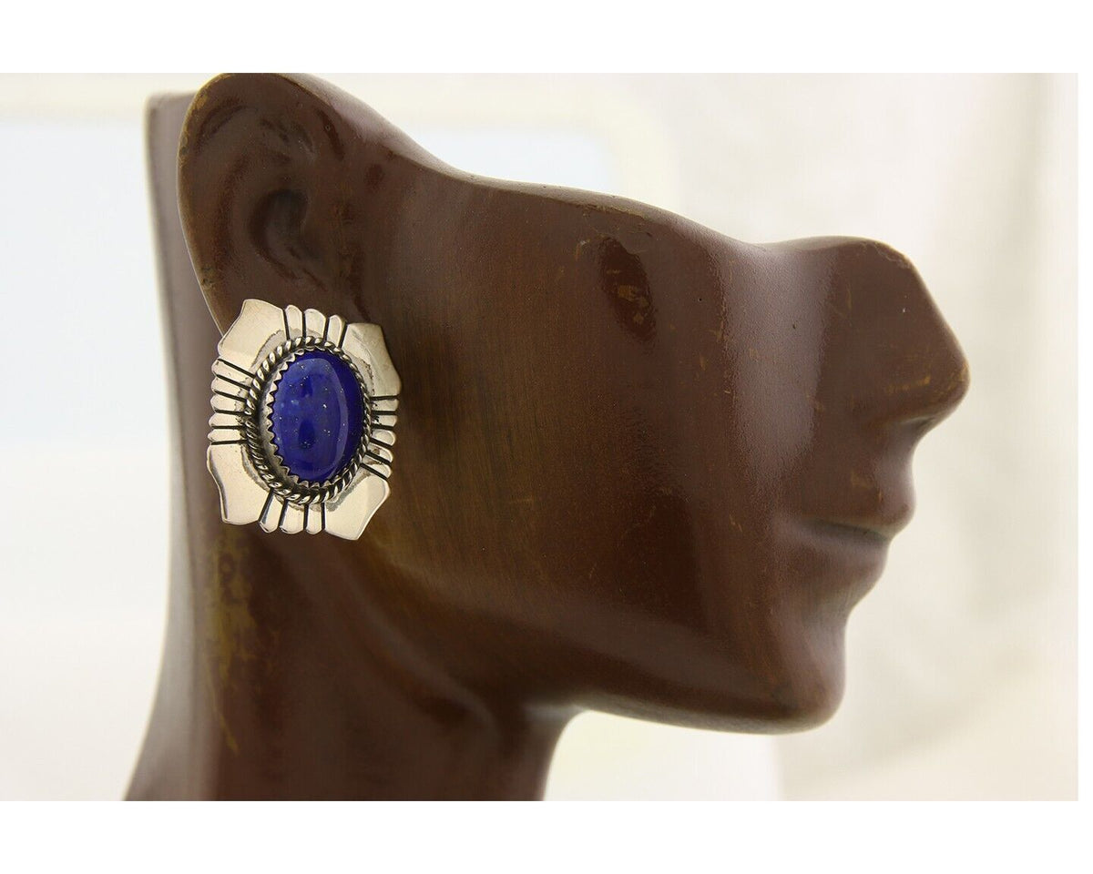 Navajo Earrings 925 Silver Handmade Natural Lapis Artist Signed Begay C.80's