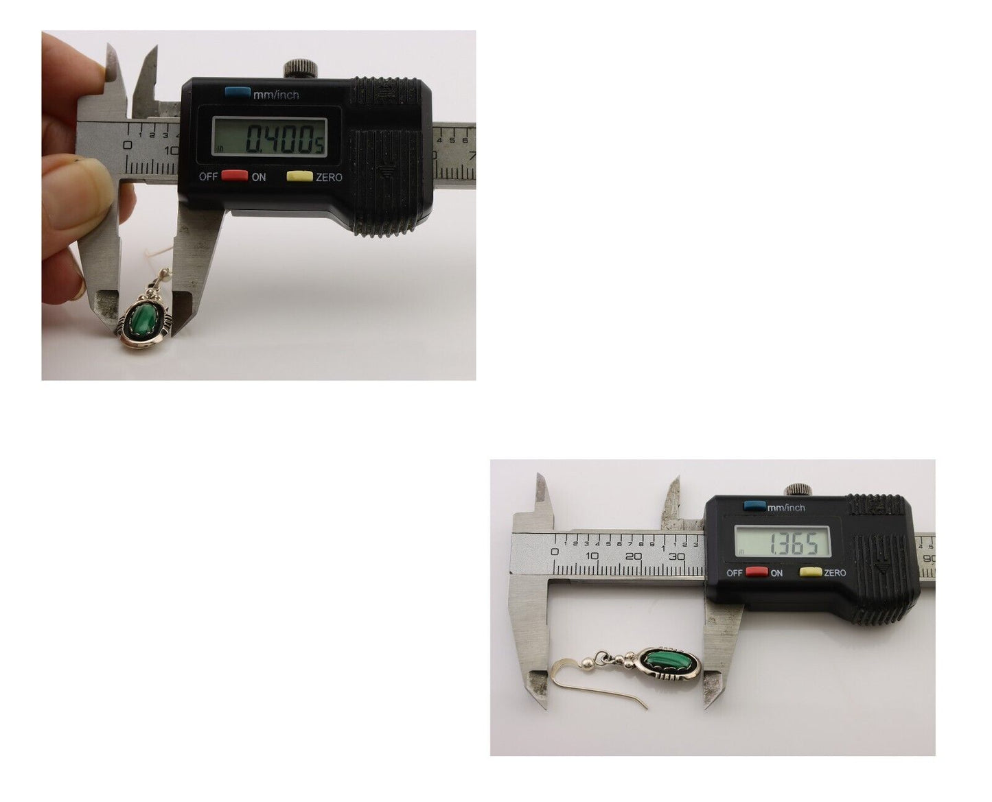 Navajo Dangle Earrings 925 Silver Natural Malachite Native American Artist C.80s