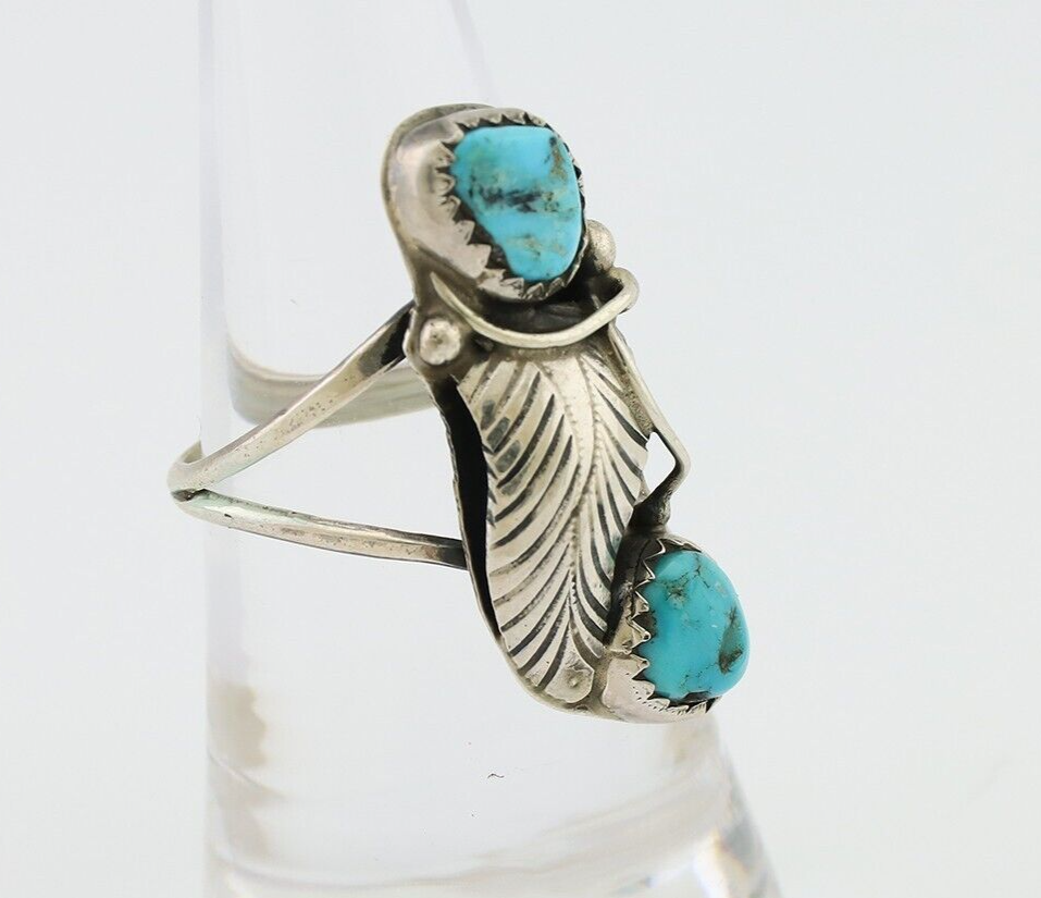 Navajo Handmade Ring 925 Silver Kingman Turquoise Native American Artist C.80's