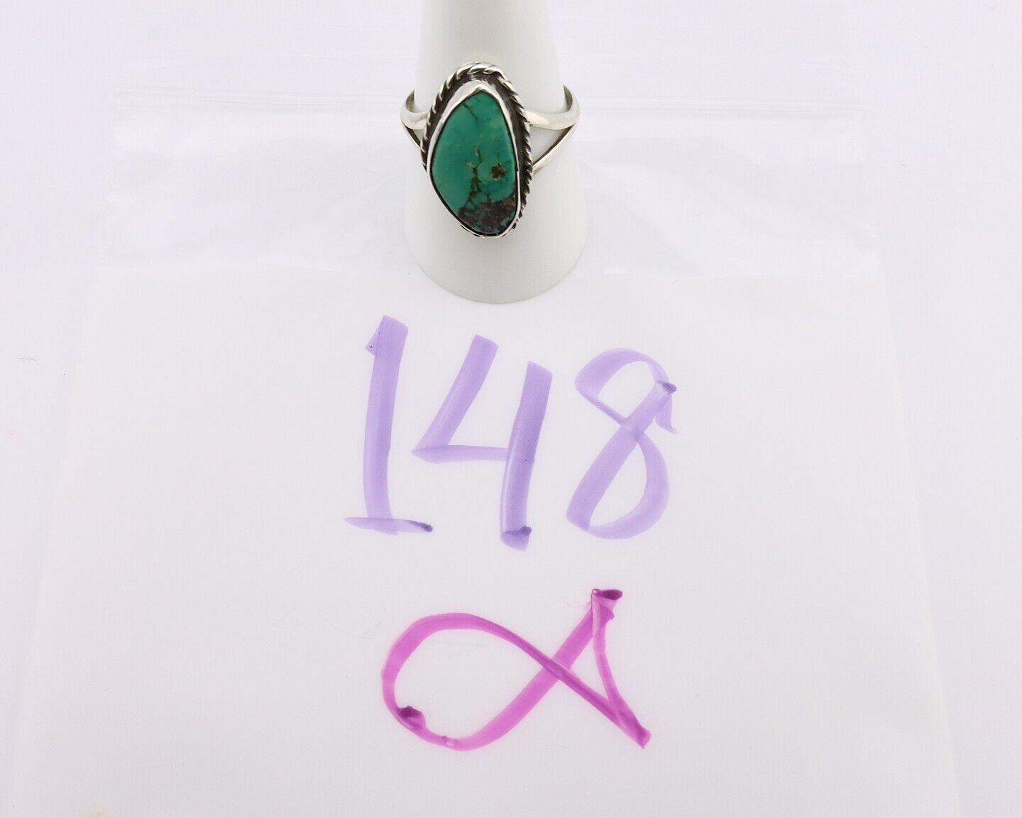 Navajo Ring 925 Silver Natural Turquoise Artist Signed Rabbit Stick C.80's