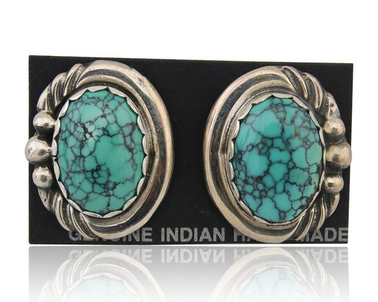 Navajo Earrings 925 Blue Spiderweb Turquoise Native American Artist C.80's