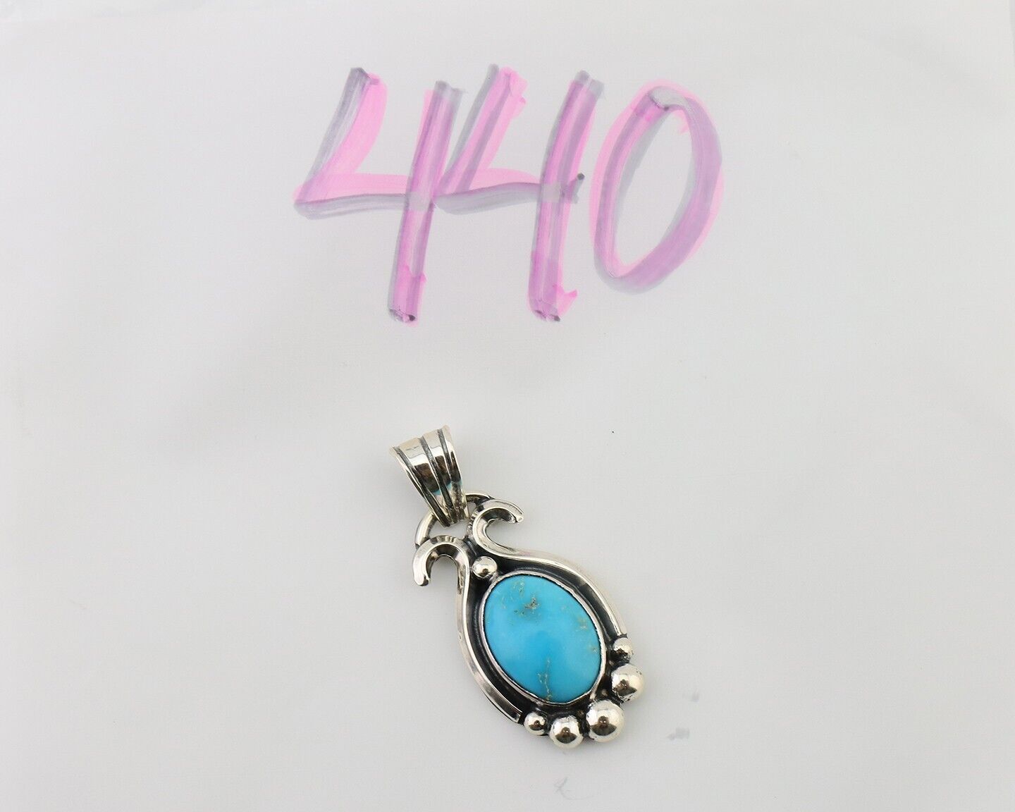 Navajo Pendant 925 Silver Natural Turquoise Artist Signed RB C.80's