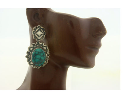 Navajo Earrings 925 Silver Concho Turquoise Native Artist Signed Ikee & DeChelly