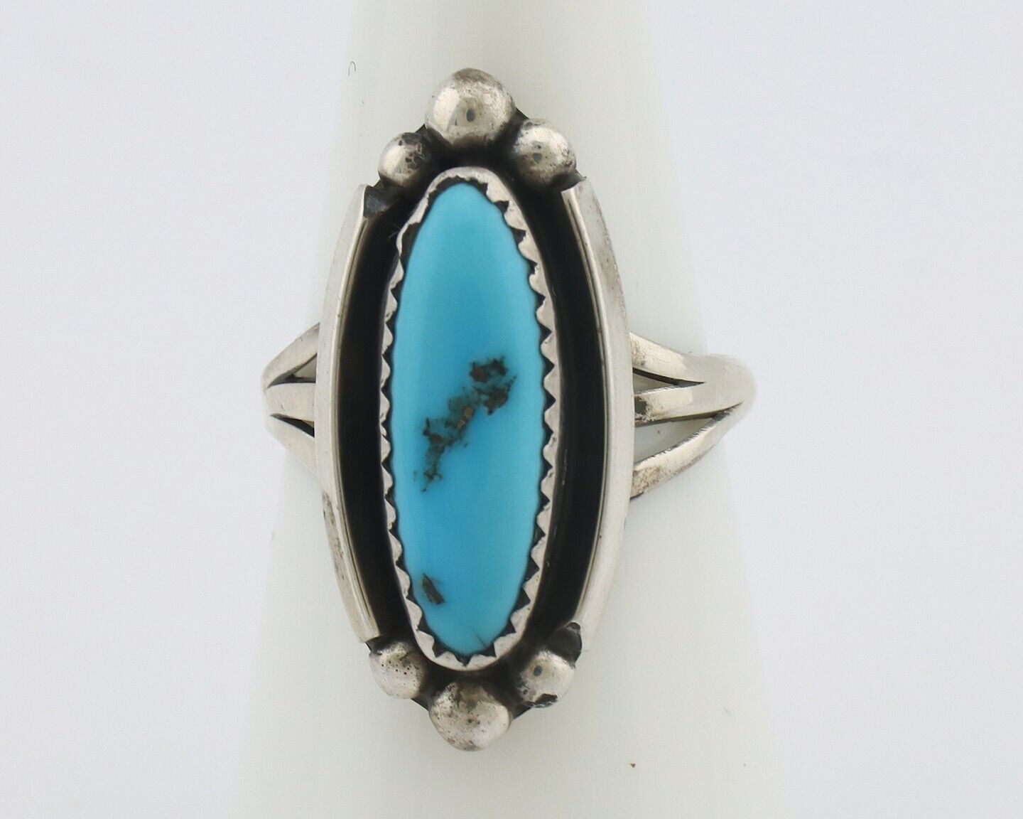 Navajo Ring .925 Silver Sleeping Beauty Turquoise Signed SkyStone Creations C80s