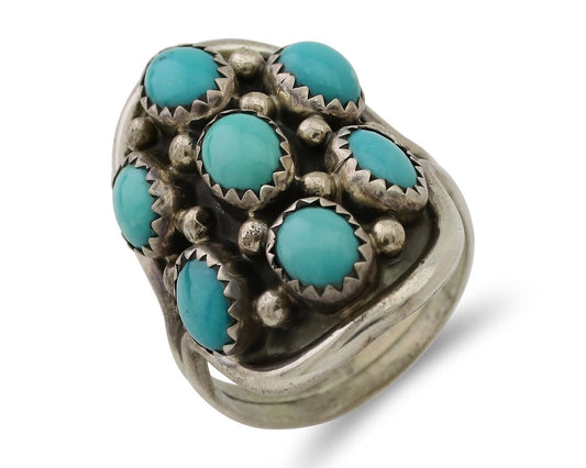 Navajo Handmade Ring 925 Silver Kingman Turquoise Artist Signed R C.80's