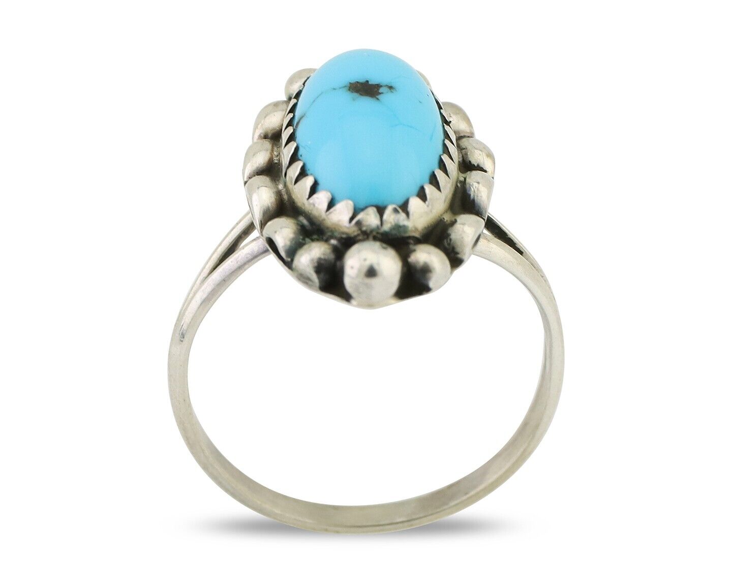 Navajo Ring 925 Silver Sleeping Beauty Turquoise Artist Signed SC C.80's