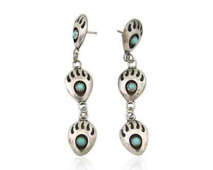 Navajo Paw Earrings 925 Silver Kingman Turquoise Native American Artist C.80's