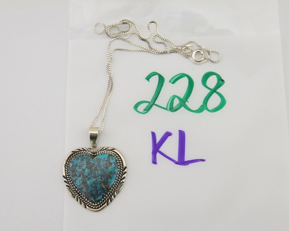 Navajo Heart Necklace 925 Silver Natural Turquoise Signed William Denetdale C80s