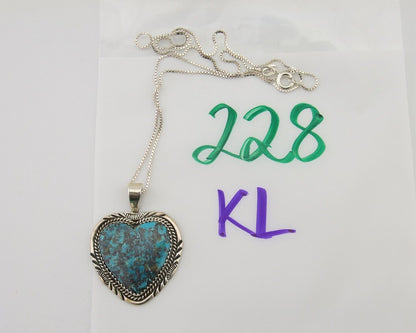 Navajo Heart Necklace 925 Silver Natural Turquoise Signed William Denetdale C80s