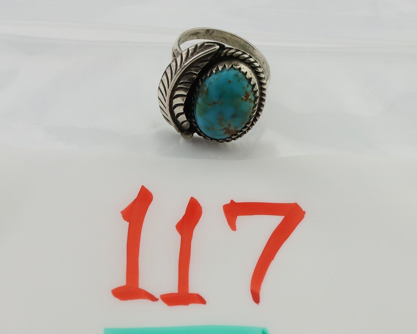 Navajo Ring 925 Silver Blue Kingman Turquoise Native American Artist C.80's