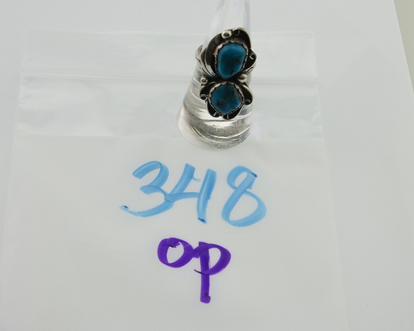 Navajo Ring 925 Silver Blue Turquoise Artist Signed Zazzie C.80's