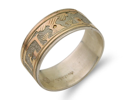 Men Navajo Handmade Ring 925 Silver & Gold Signed C8 C.80's