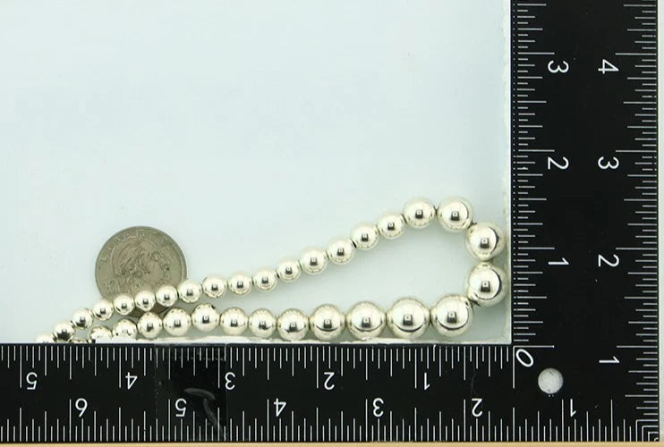 Navajo Bead Necklace 925 Sterling Silver Vintage Graduated 5mm-12mm 24in Long