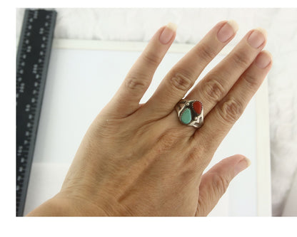 Vintage Navajo Ring 925 Sterling Silver Natural Gemstone Authentic Size 9.75
