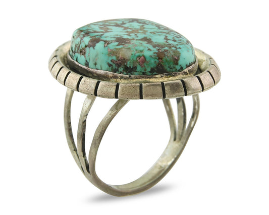 Vintage Navajo Ring 925 Sterling Silver Turquoise Signed Doug Zachary Size 9.25
