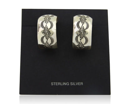 Navajo Earrings 925 Silver Half Hoop Handmade Native American Artist C.80's