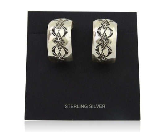 Navajo Earrings 925 Silver Half Hoop Handmade Native American Artist C.80's