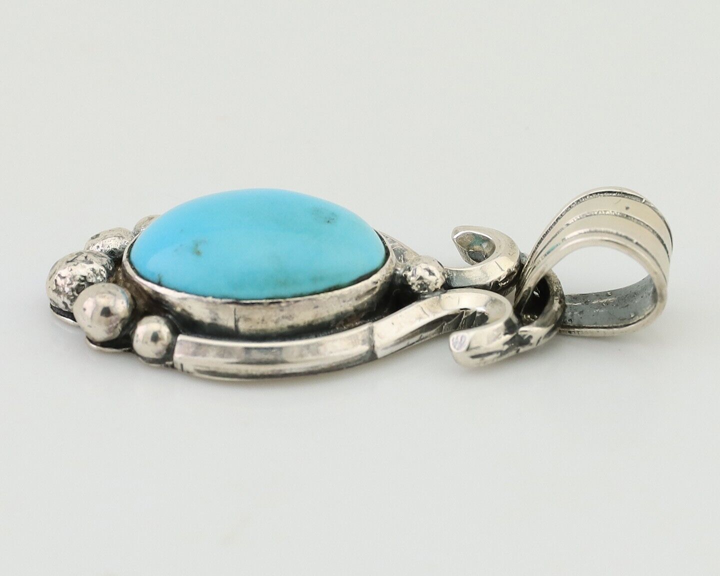 Navajo Pendant 925 Silver Natural Turquoise Artist Signed RB C.80's
