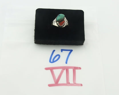 Vintage Navajo Ring 925 Sterling Silver Natural Gemstone Authentic Size 7.25