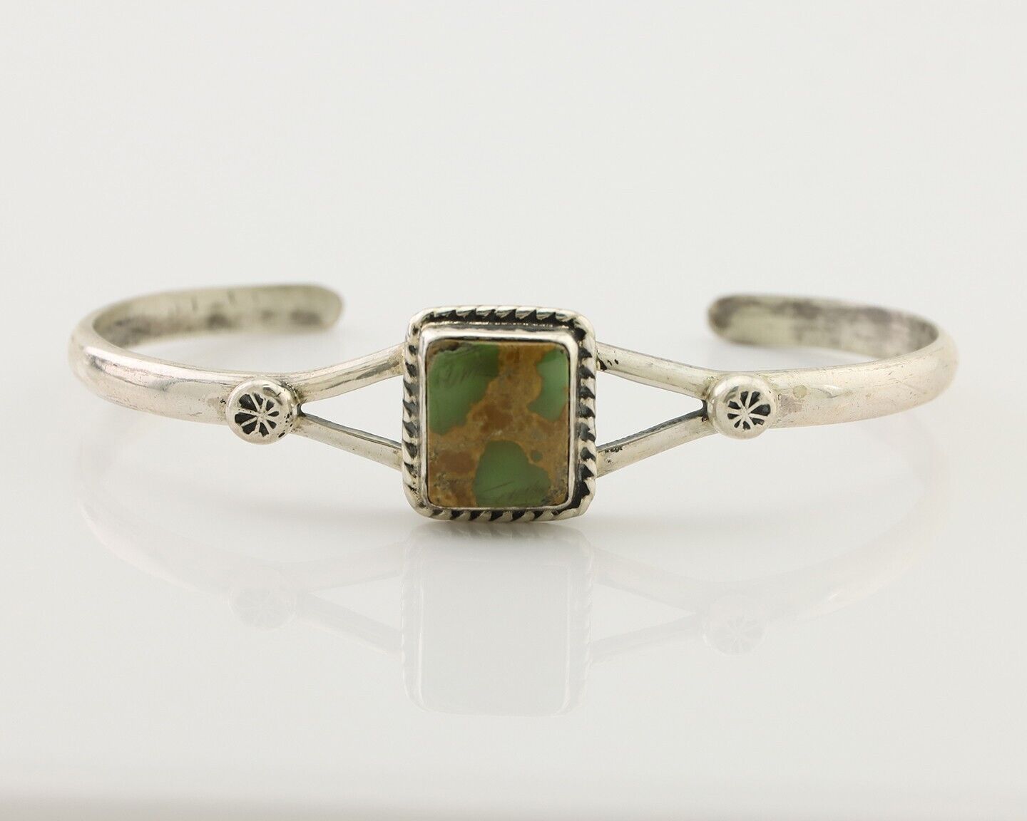 Navajo Bracelet 925 Silver Natural Green Turquoise Native American Artist C.80's