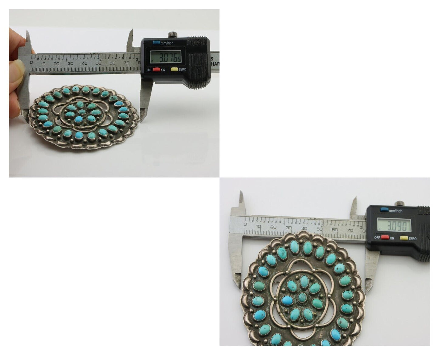 Navajo Pin Pendant 925 Silver Blue Turquoise Native American Artist C.80's