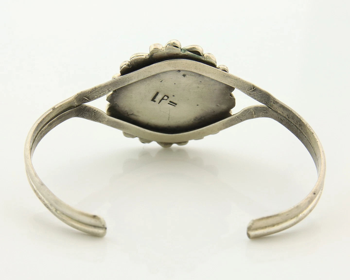 Navajo Cuff Bracelet Sterling Silver Turquoise Vintage Artist Signed LP