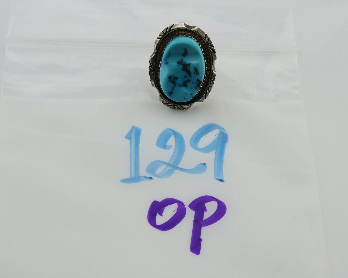 Navajo Ring 925 Silver Sleeping Beauty Turquoise Artist Siged Becenti C.80's