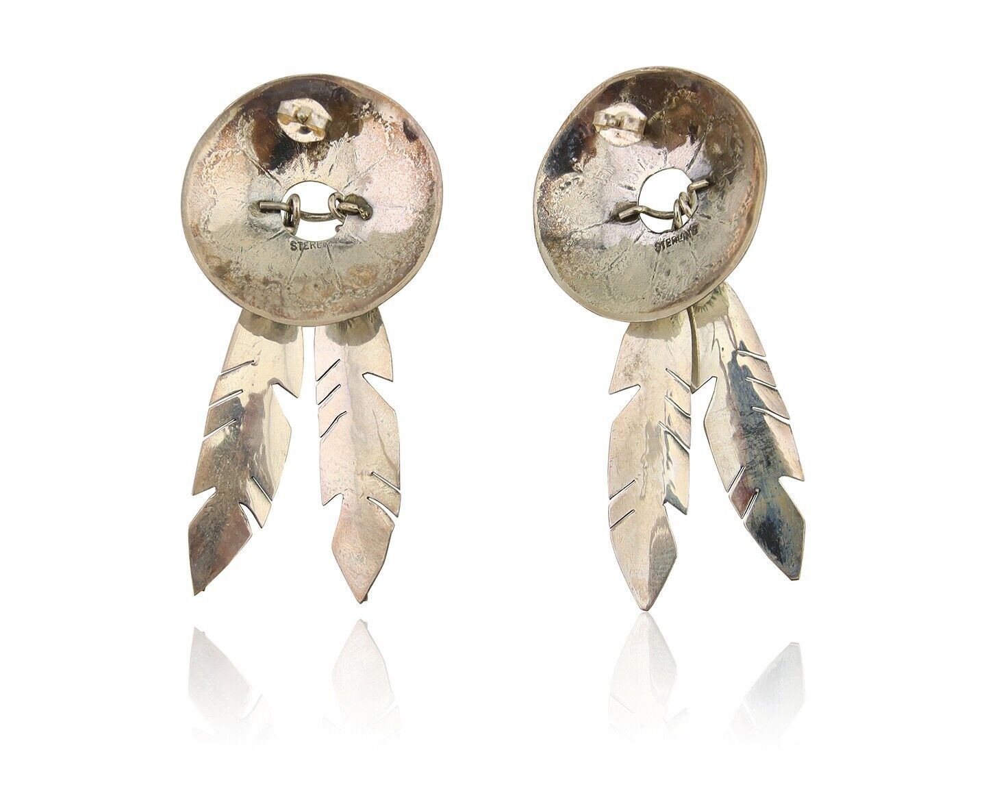 Navajo Handmade Earrings 925 Silver Onyx Native American Artist C.80's