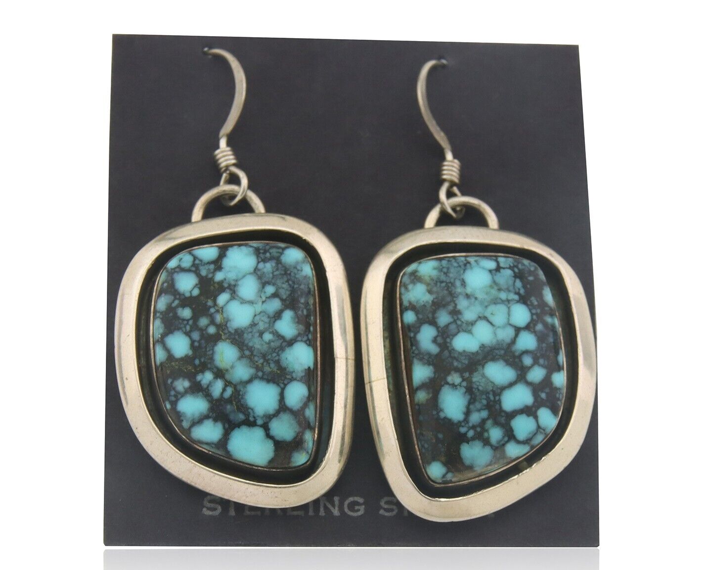 Navajo Earrings 925 Silver Handmade Natural Turquoise Signed J Linkin C.80's