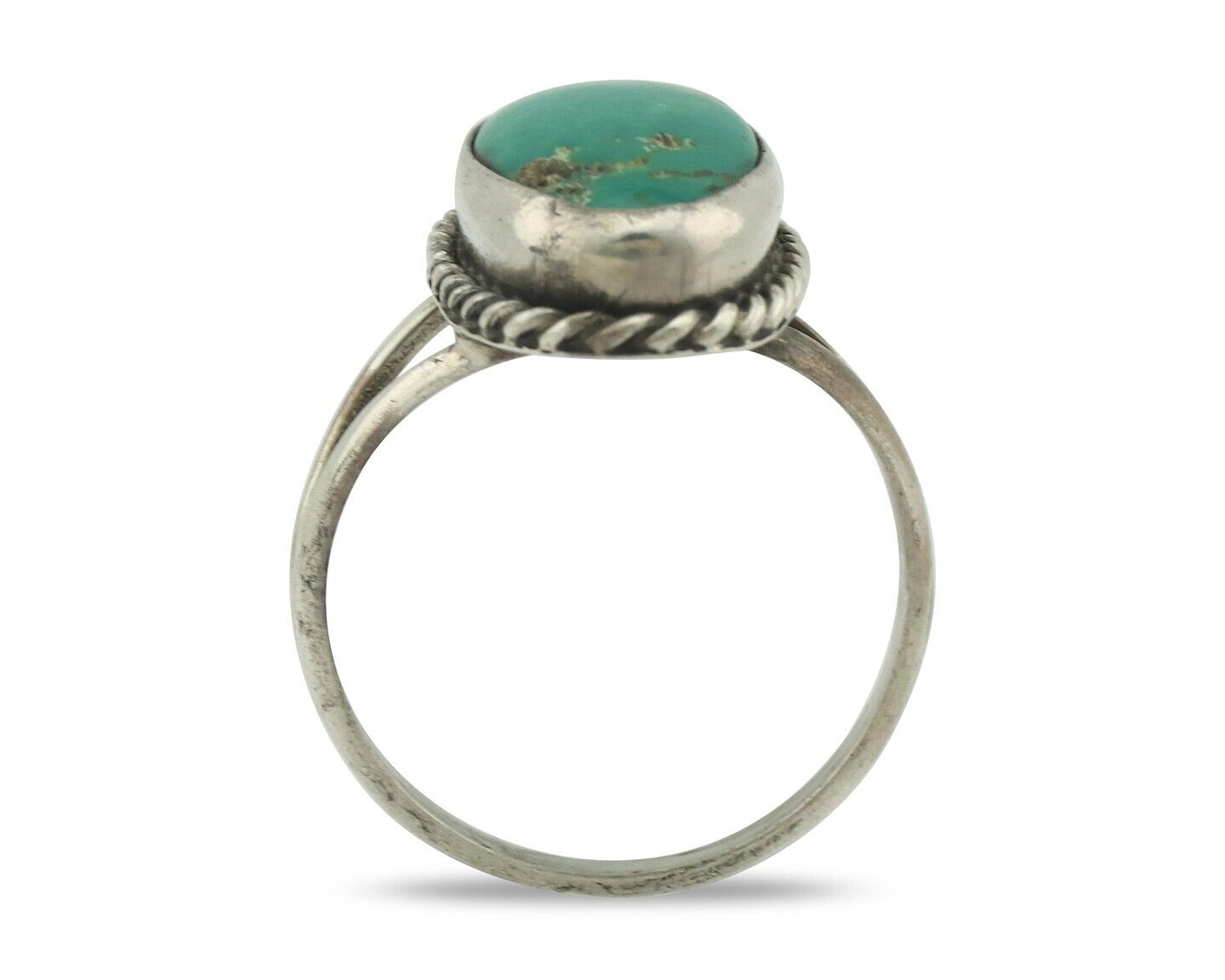 Navajo Ring .925 Silver Natural Green Kingman Turquoise Native Signed C.80's