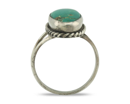 Navajo Ring .925 Silver Natural Green Kingman Turquoise Native Signed C.80's