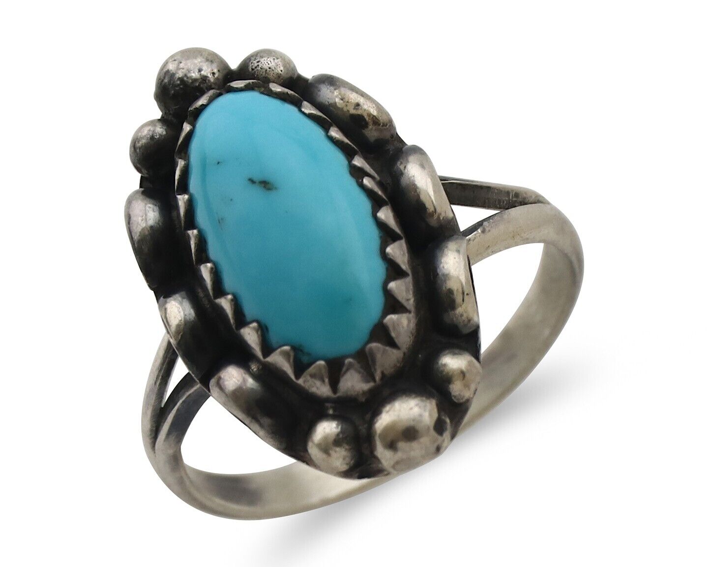 Navajo Ring 925 Silver Sleeping Beauty Turquoise Artist Signed SC C.80's