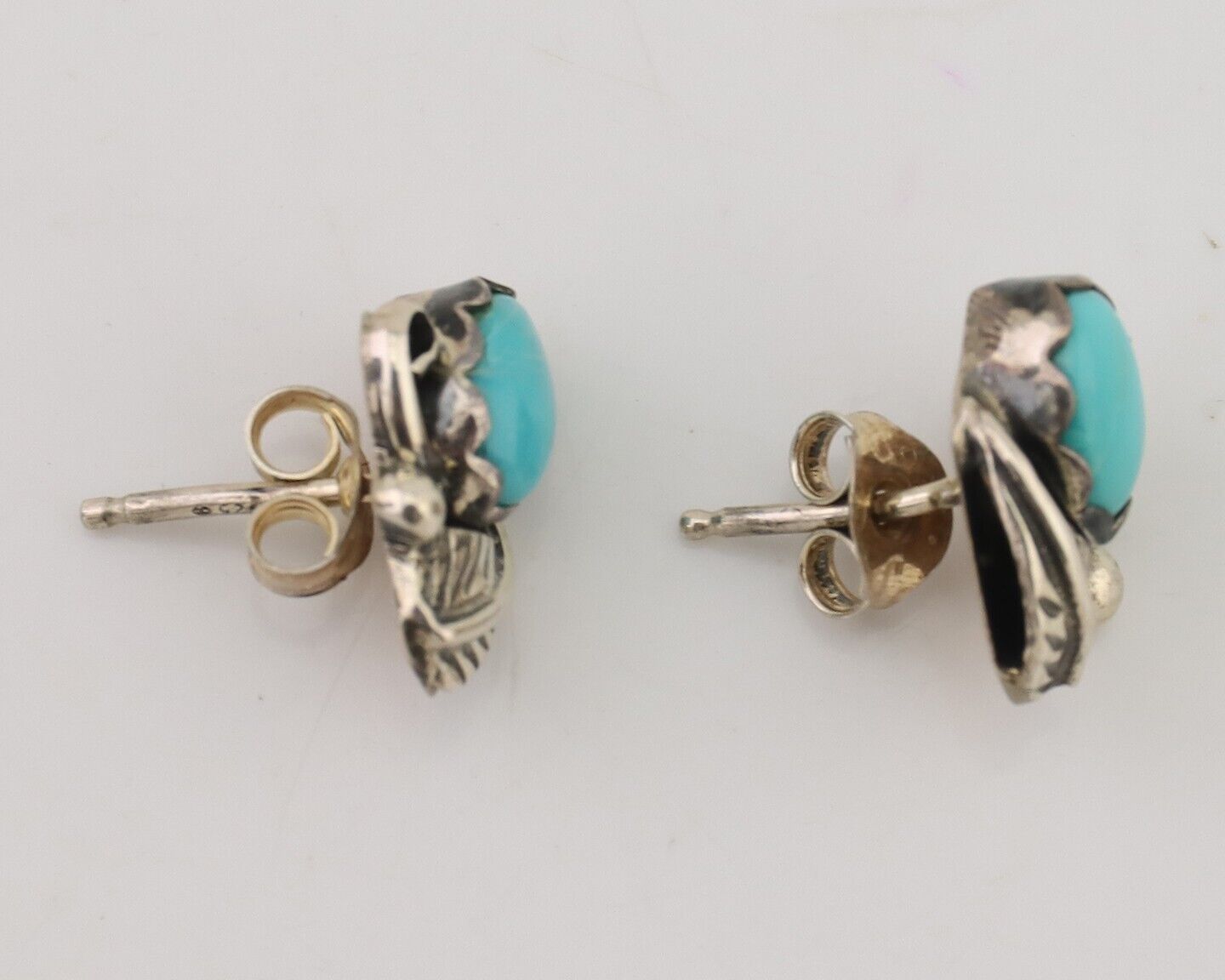 Navajo Handmade Earrings 925 Silver Natural Turquoise Native Artist C.80's