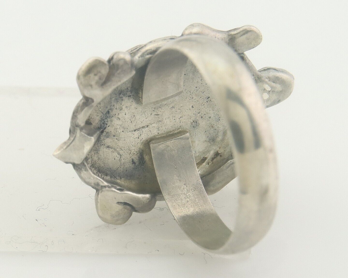 Navajo Ring 925 Silver Inlaid Turtle Turquoise & Coral C.80's Size 8.25