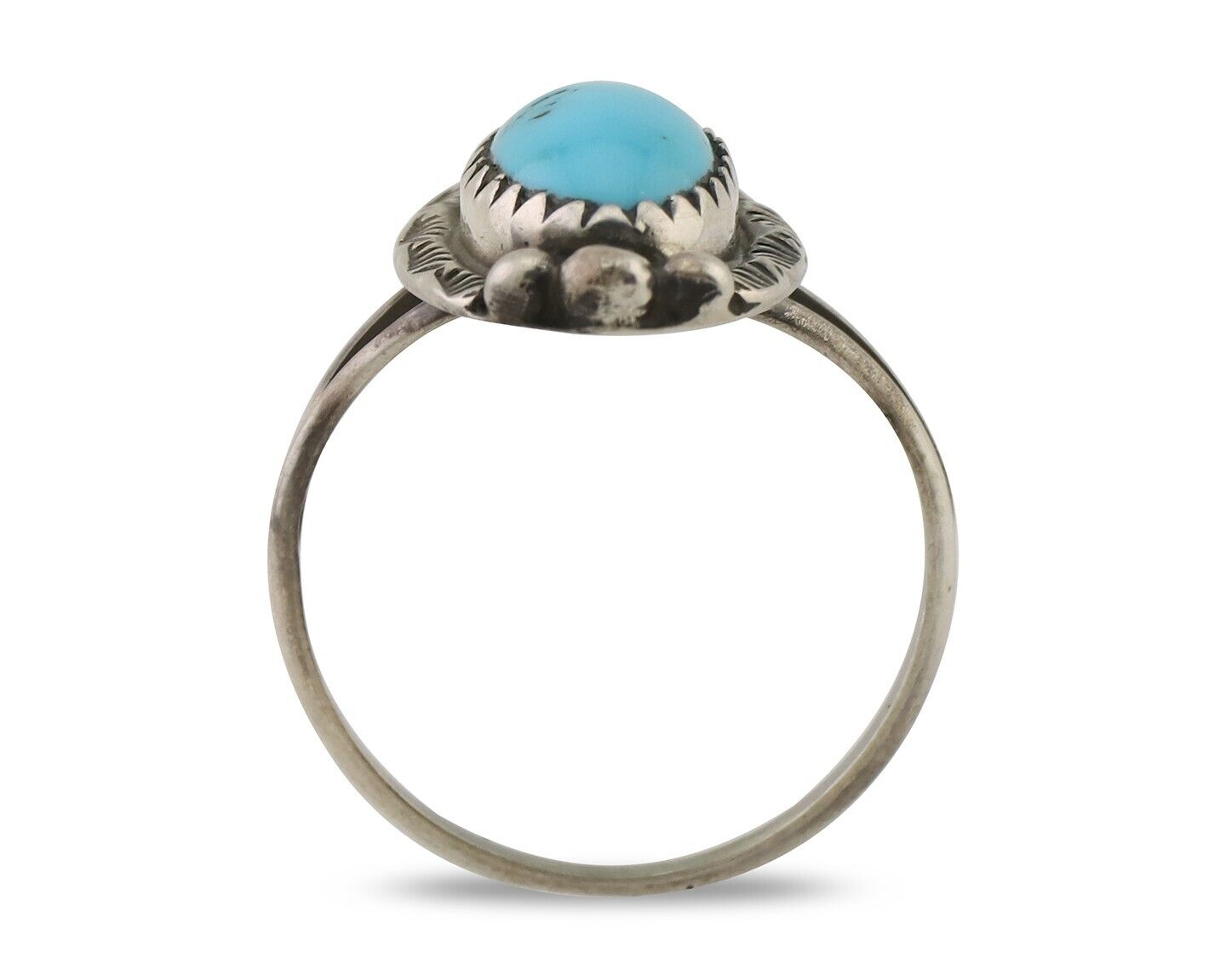 Navajo Ring 925 Silver Sleeping Beauty Turquoise Artist Signed SC C.80's