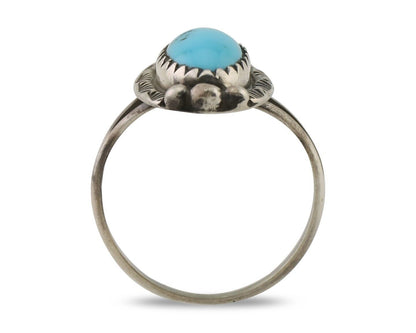 Navajo Ring 925 Silver Sleeping Beauty Turquoise Artist Signed SC C.80's