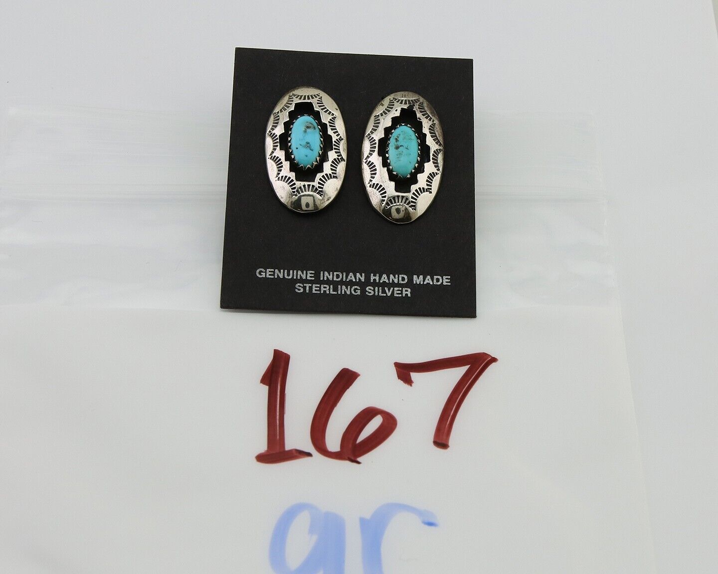 Navajo Dangle Earrings 925 Silver Natural Blue Turquoise Artist Signed P C.80's