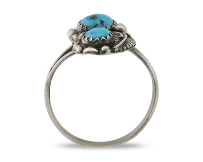 Navajo Ring 925 Silver Natural Blue Turquoise Artist Signed SC C.80's Size 8.75