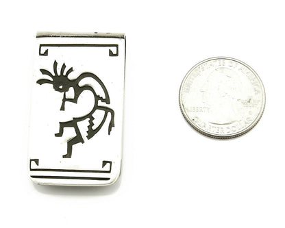 Navajo Money Clip .925 Silver & Nickle Hand Stamped Artist Native C.80's-90's
