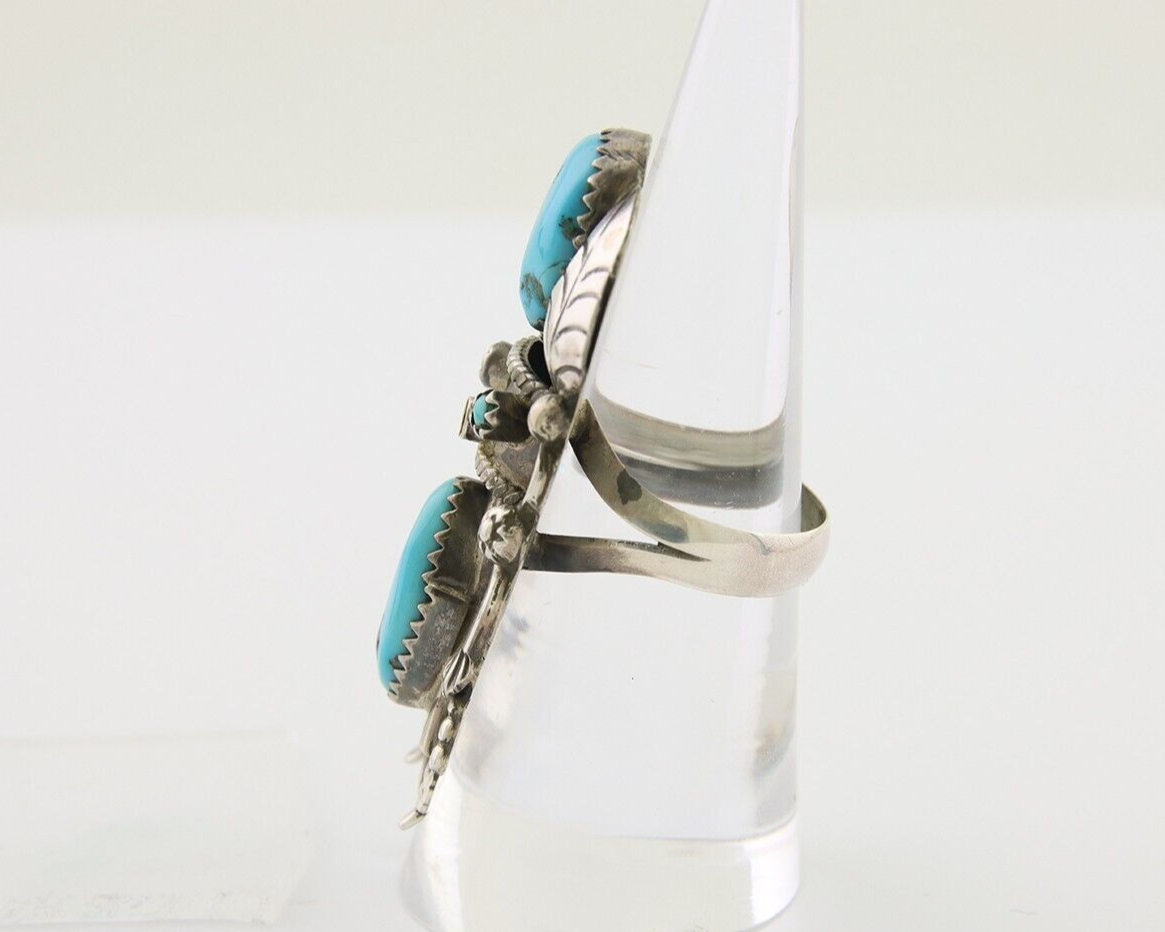 Navajo Kachina Ring 925 Silver Natural Turquoise Artist Signed CO C.80's